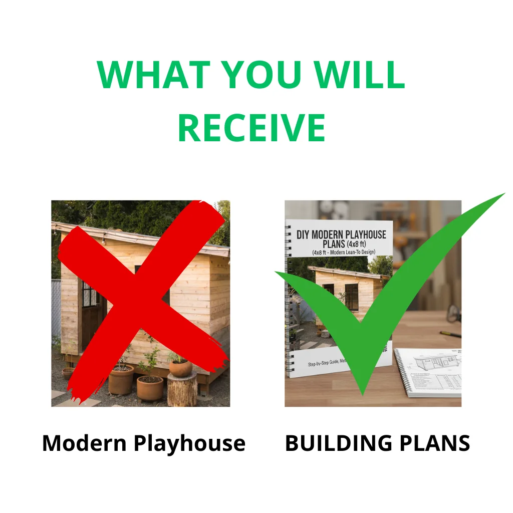 Modern Playhouse Plans (Printed Booklet) 4x8 Lean-To Design | DIY Kids Backyard Fort Blueprints | Outdoor Wood House Guide