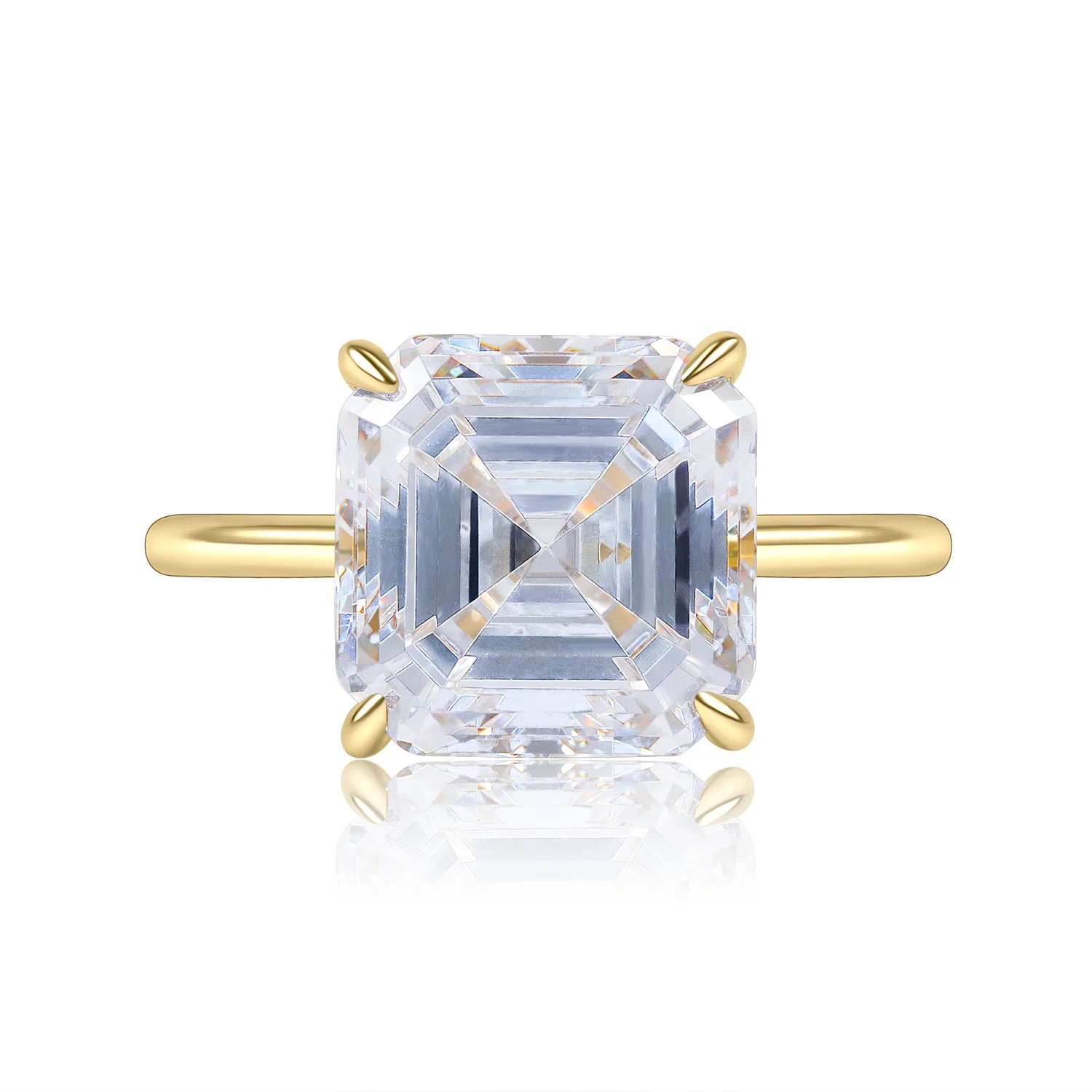 

GEM'S BALLET 1.33CT 6x6mm Asscher Cut Moissanite Solitaire Engagement Rings 18K Gold Plated 925 Sterling Silver Eagle Prong Ring