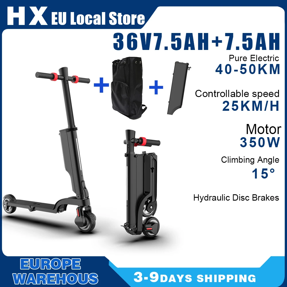 HX X6 350W 25km/h 36V 7,5Ah Elektroroller mit Scheibenbremse 5,5'' Täglicher Pendler-E-Scooter mit Abnehmbarem Akku Faltbarer Rucksack-E-Scooter