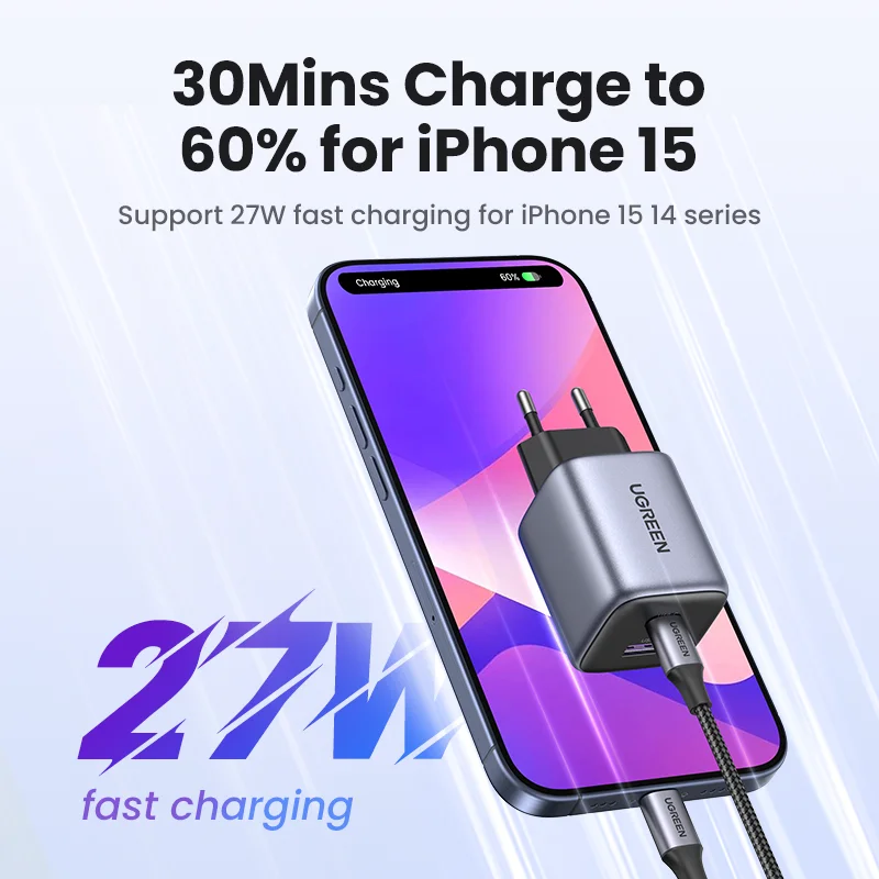 急速充電器UGREEN-USB c,iphone 15, 14, 13 pro,samsung,xiaomi,ipad pro,pd3.0,qc3.0,ガン,35w