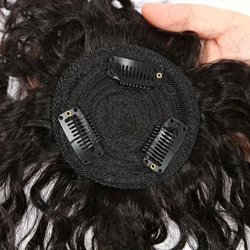 Water Wave Human Hair Topper Hair Piece for Thinning Hair,Toupee or Topper Wiglet Clip In Cover White Hair&Increase Hair Volume