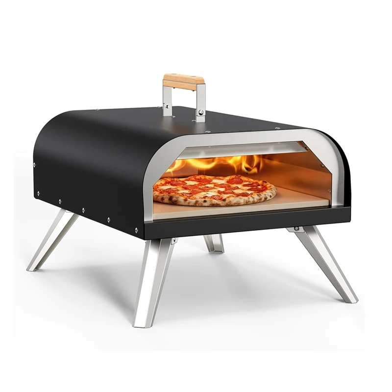 Portable Outdoor Gas Pizza Oven, 12 Inch Propane Pizza Maker with Pizza Stone, High Temperature Stainless Steel Pizza Grill for Backyard Camping Garden Homemade Italian Pizza