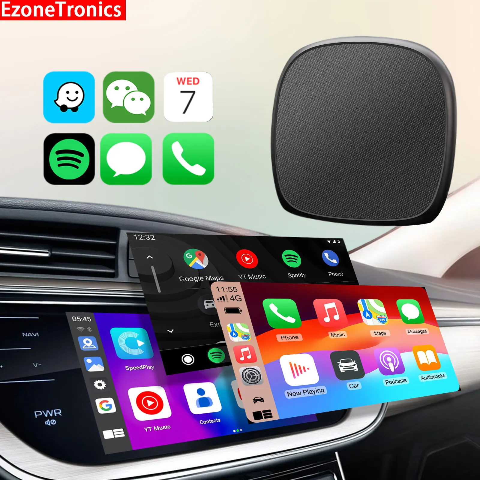 

Ezonetronics CarPlay Android Ai Box Проводной к беспроводному Android Qualcomm Восьмиядерный 4G + 64G Поддержка Plug and Play Выход HDMI