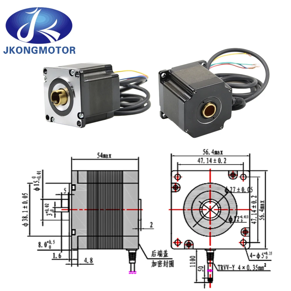 Imagem -03 - Eixo Bipolar 1nm 1.5a do Eixo Oco do Motor Deslizante de Jkm Nema 23 57x57x56 mm do Motor de Passo 15 mm para a Gravura de Trituração do Cnc