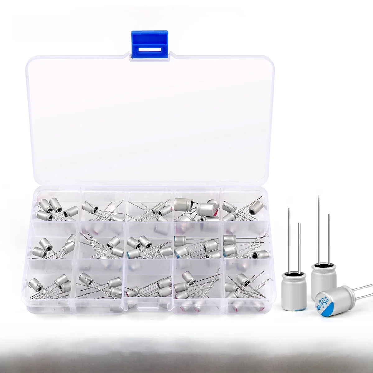 100PcsLot solidny zestaw kondensatorów 10 wartości płyta główna Assorted Box 2.5V4V6.3V16V 470UF 560UF 1000UF zestaw próbek do przechowywania — zdjęcie 2