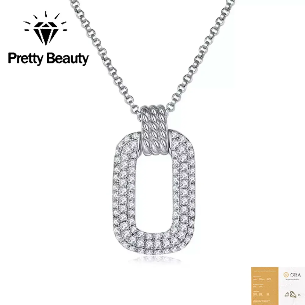 Pretty Beauty 925 Silver Moissanite Pendant Necklace for Women Oval Cutout Paperclip Link Design Twisted Rope Bail Chain Jewelry