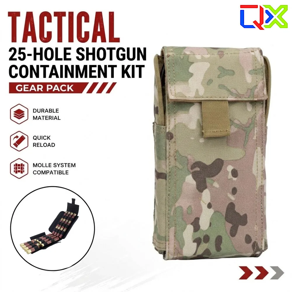 QX 25 Hole Tactical Shotgun Shell Pouch MOLLE Ammo Reload Carrier Bag Outdoor Hunting Storage Pack