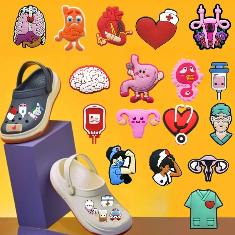 Breloques médicales pour chaussures, 1 pièce, dents d'utérus, breloques pour épingles, décoration de chaussures, seringues, stéthoscope, thermomètre, médecins, infirmières, cadeau