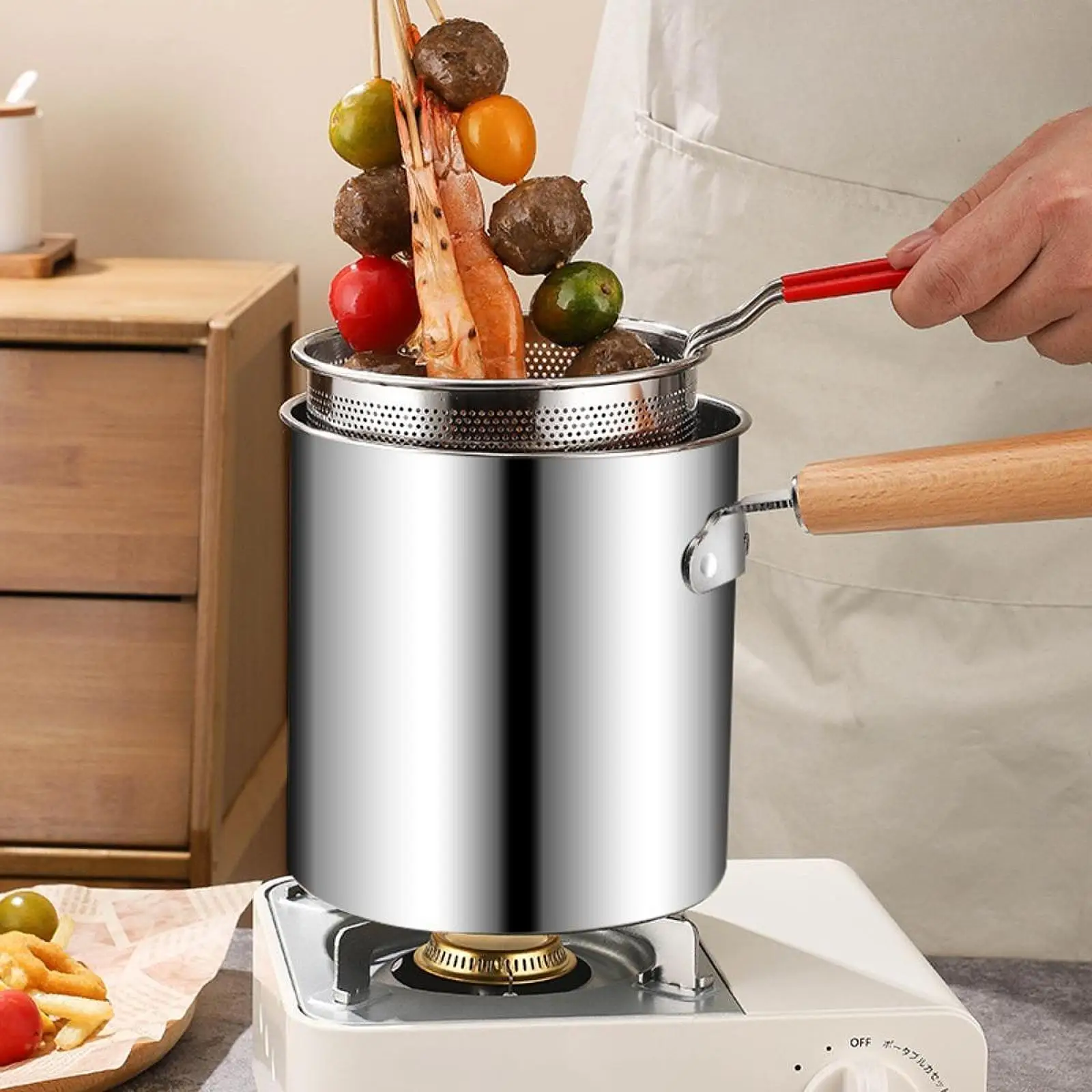 

304 Stainless Steel Frying Pan Multifunctional Small Pot Household Deep Pot Gas Mini Pot With Filter Small Frying Pan