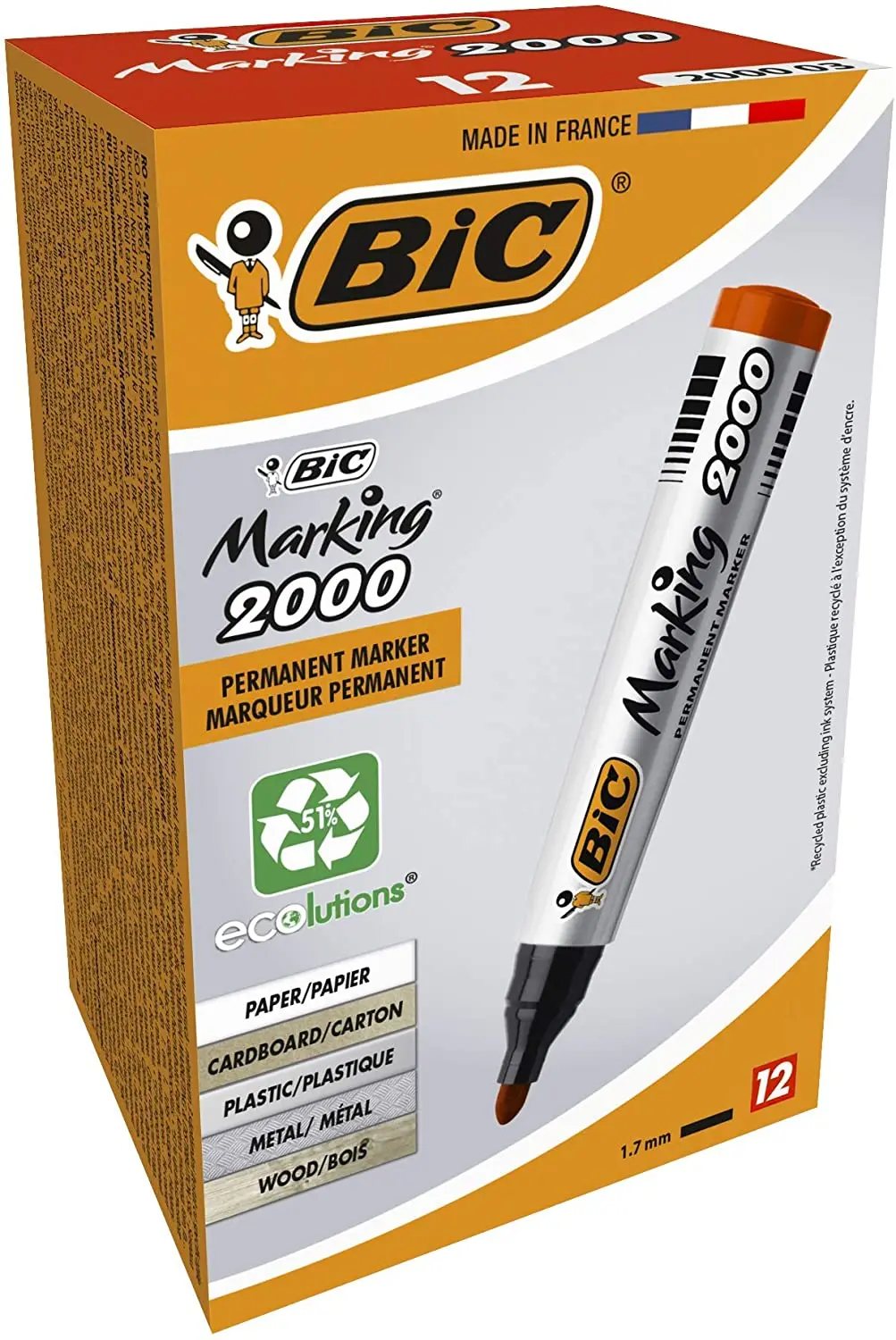 Bic Marking 2000 Marqueur Permanent, Rond, Boîte de 12,1.7mm pointe Fournitures