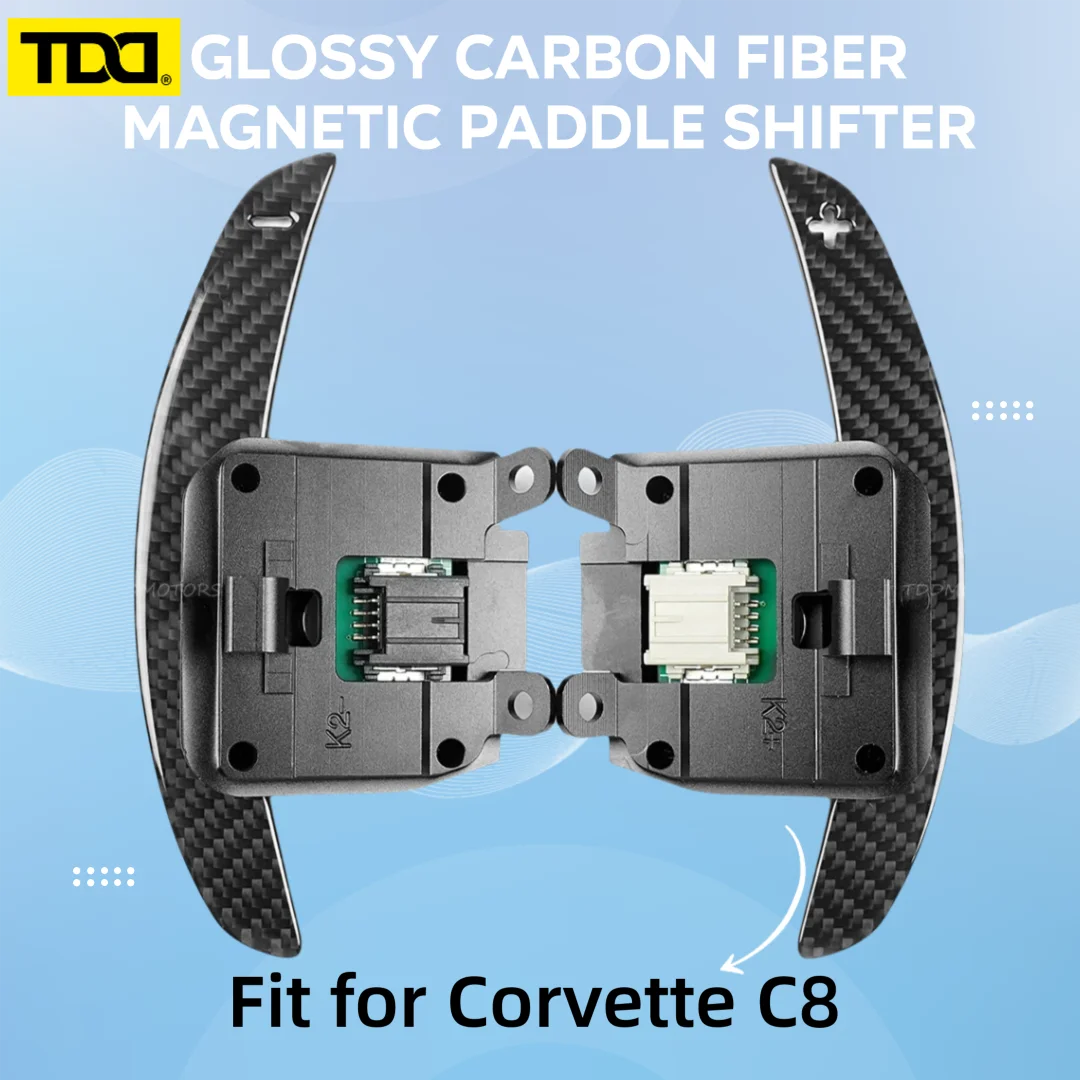 TDD Glossy Carbon Fiber Magnetic Paddle Shifters For Chevrolet C8 Steering Wheel Shift Paddles Extension
