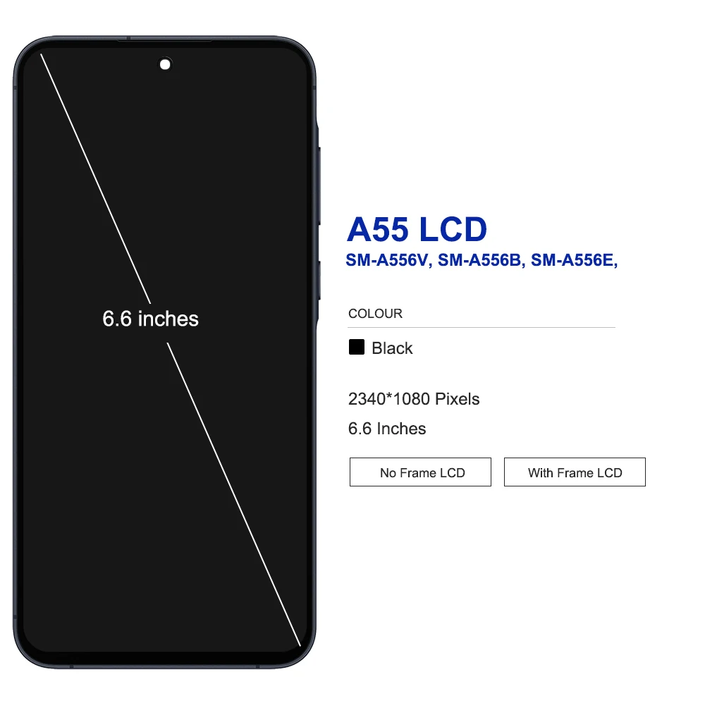 6.6\'\' AMOLED With Frame For Samsung A55 5G LCD A556V A556E A556B A5560 Display Touch Screen Digitizer Support Fingerprint