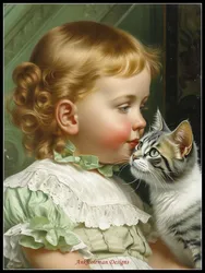 Embroidery Counted Cross Stitch Kits Needlework - Crafts 14 ct DMC Color DIY Arts Handmade Decor - Little Girl and a Kitten