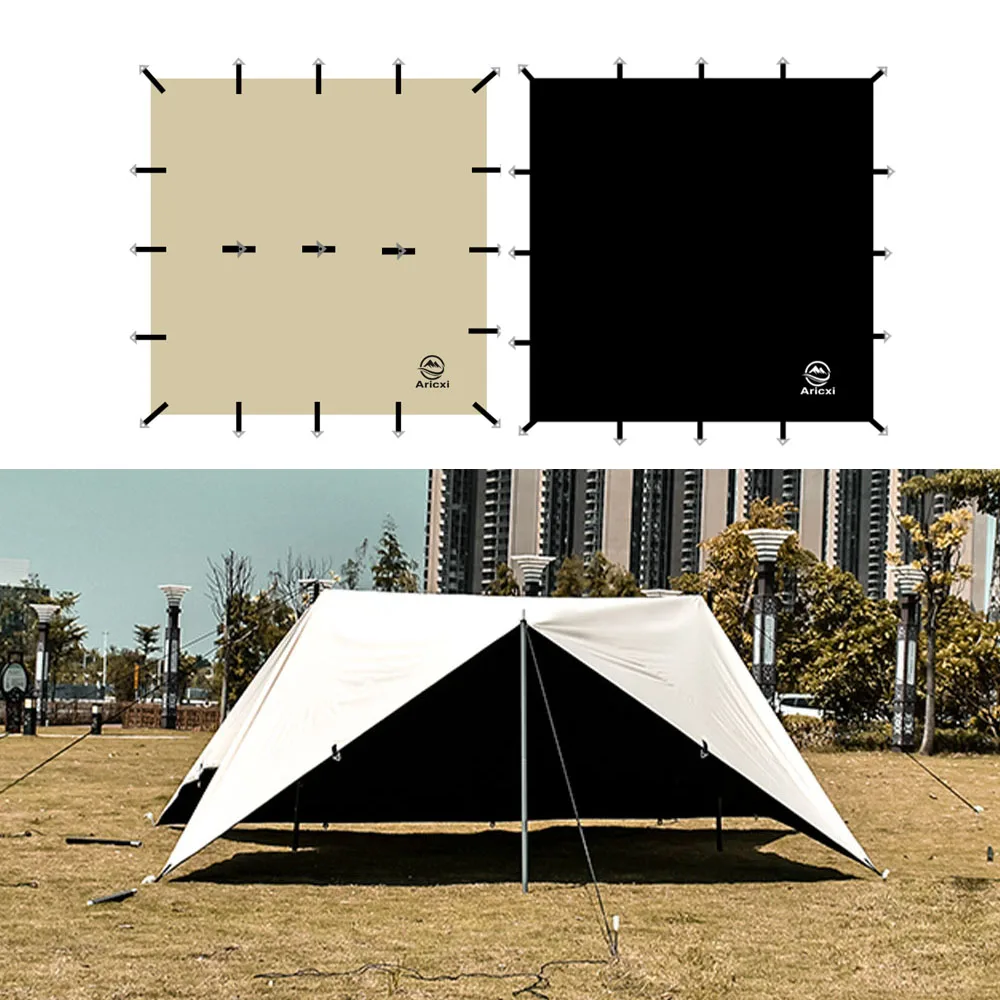 Aricxi Black Coating Tarp Outdoor Camping Sun Shelter Shade Awning Thickened 300D Oxford cloth UV Protection Waterproof tarp