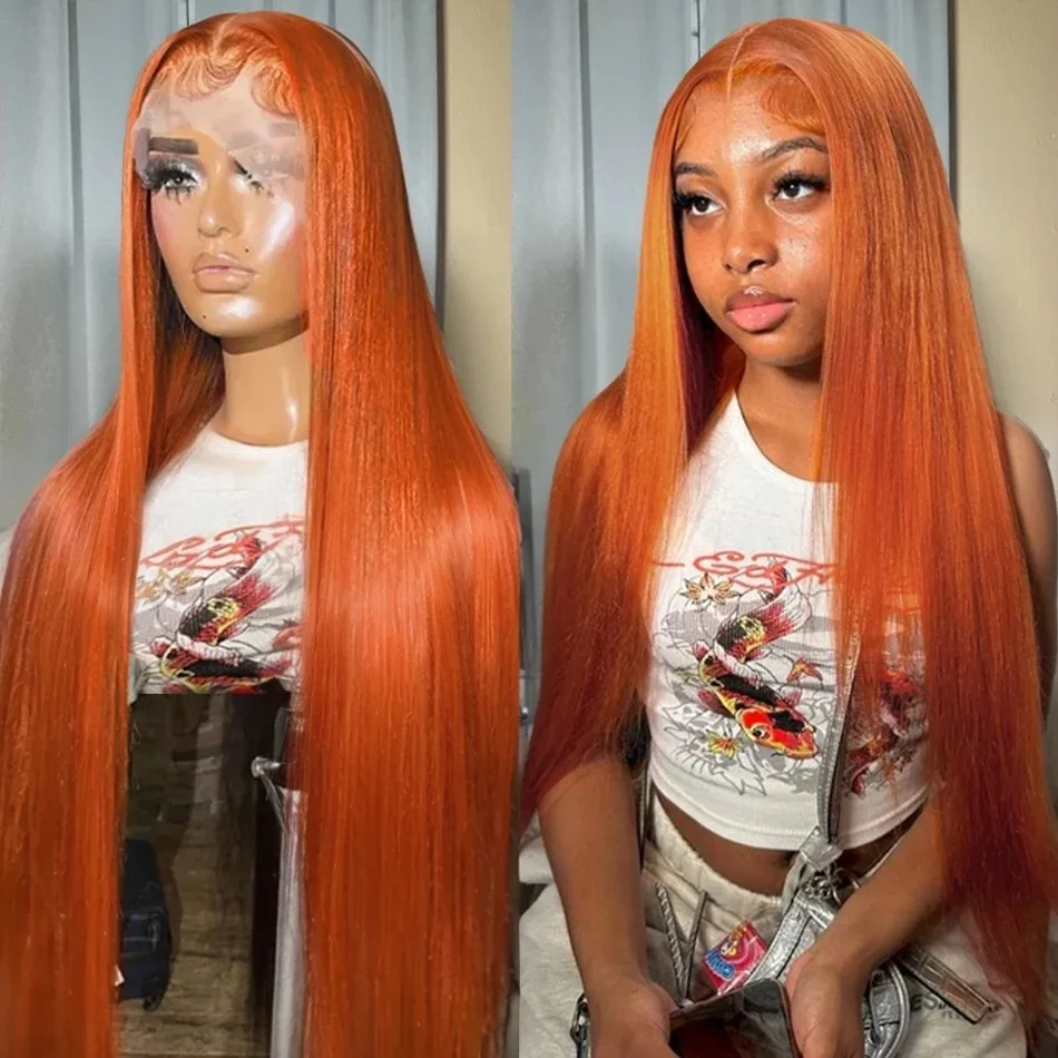 MELODIE 32 Inch 350 Ginger Orange Bone Straight HD Lace Frontal Wig 13x6 Human Hair 13x4 Lace Front Wigs PrePlucked For Women