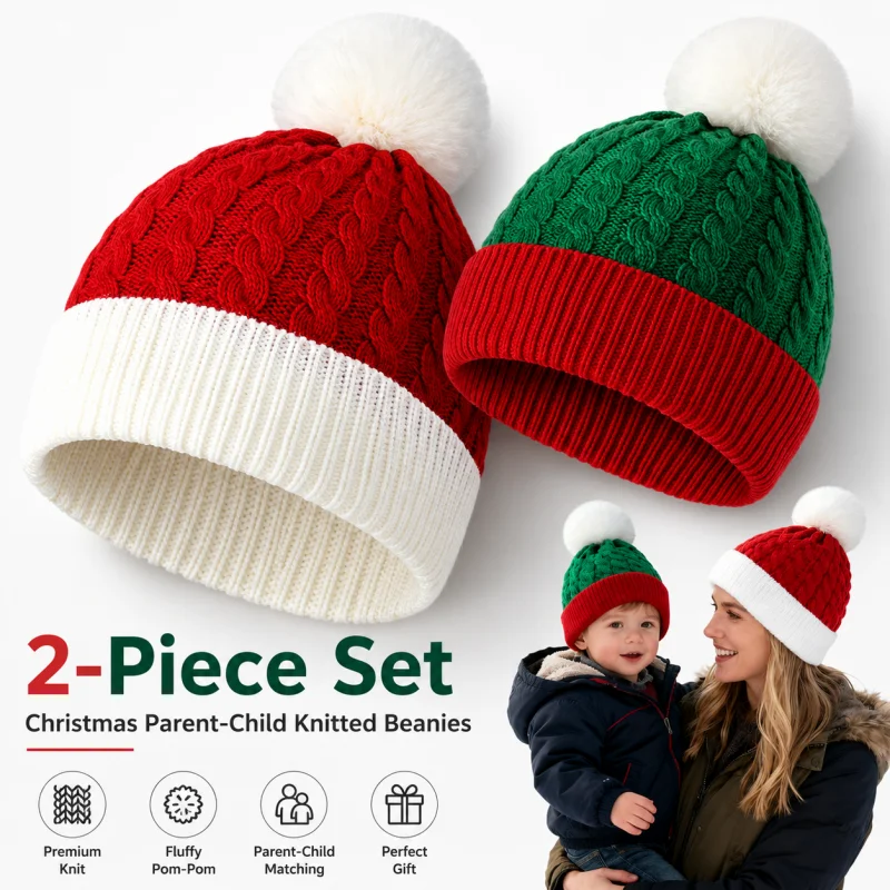 2PCS/SET Christmas Knitted Hat Cute Pom Pom Soft Beanie Santa Hat New Year Party Funny Gift Navidad Noel Xmas Decoration