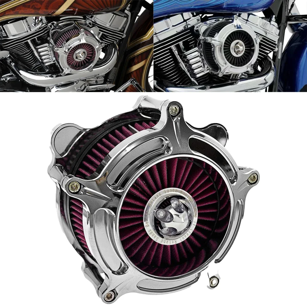 RSD motocykl turbina filtr powietrza filtr Chrome dla lub Harley Sportster XL Dyna Street Bob Softail 00-21Touring przemieszczanie się po ulicy — 2