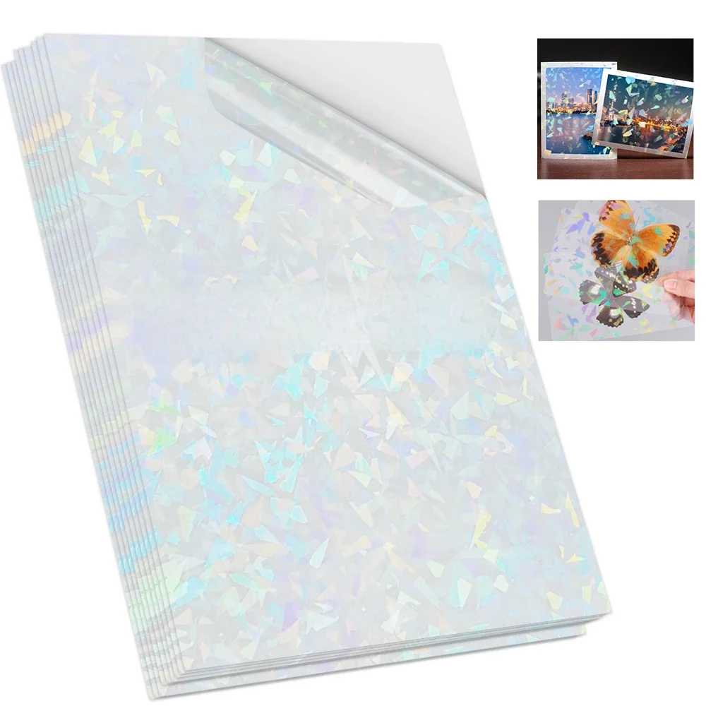 10 arkuszy złamane szkło folia do laminowania na zimno A4 hologram gwiazda kropka samoprzylepna folia papierowa DIY pakiet karta zdjęcie folia do laminowania — zdjęcie 2