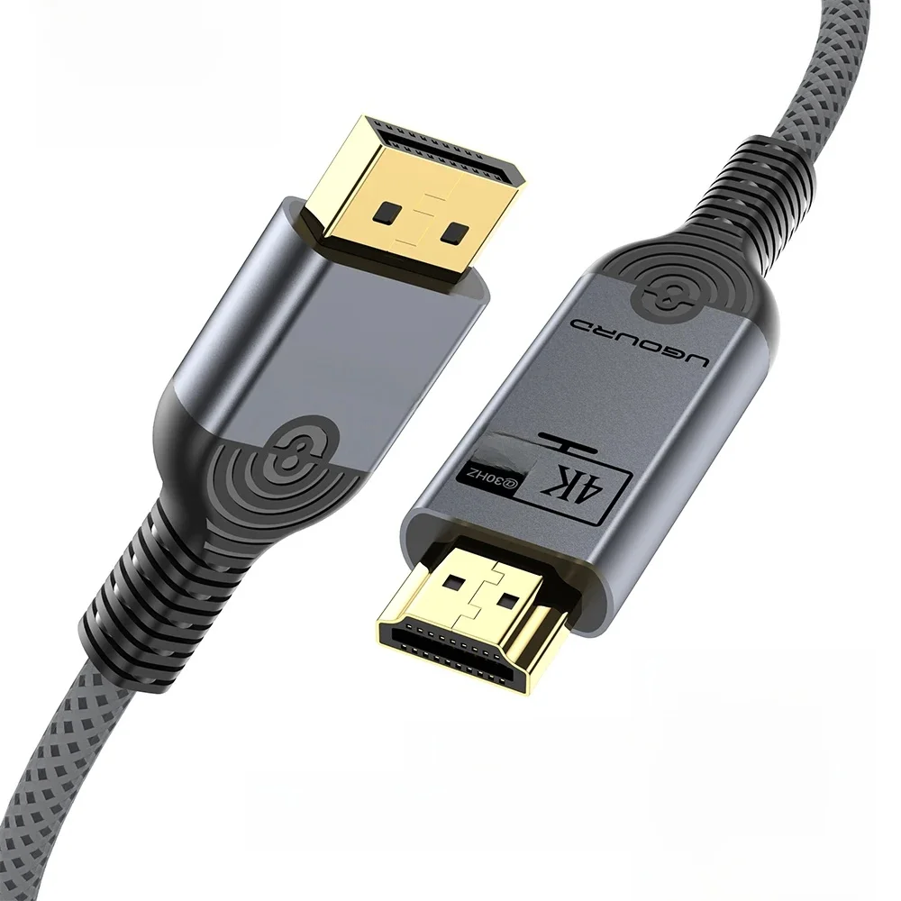 UGOURD DP to HDMI-Compatible Cable 4K DisplayPort to HDMI Cable 4K30Hz Display Port Male to HDMI Male Adapter for HDTV Projector