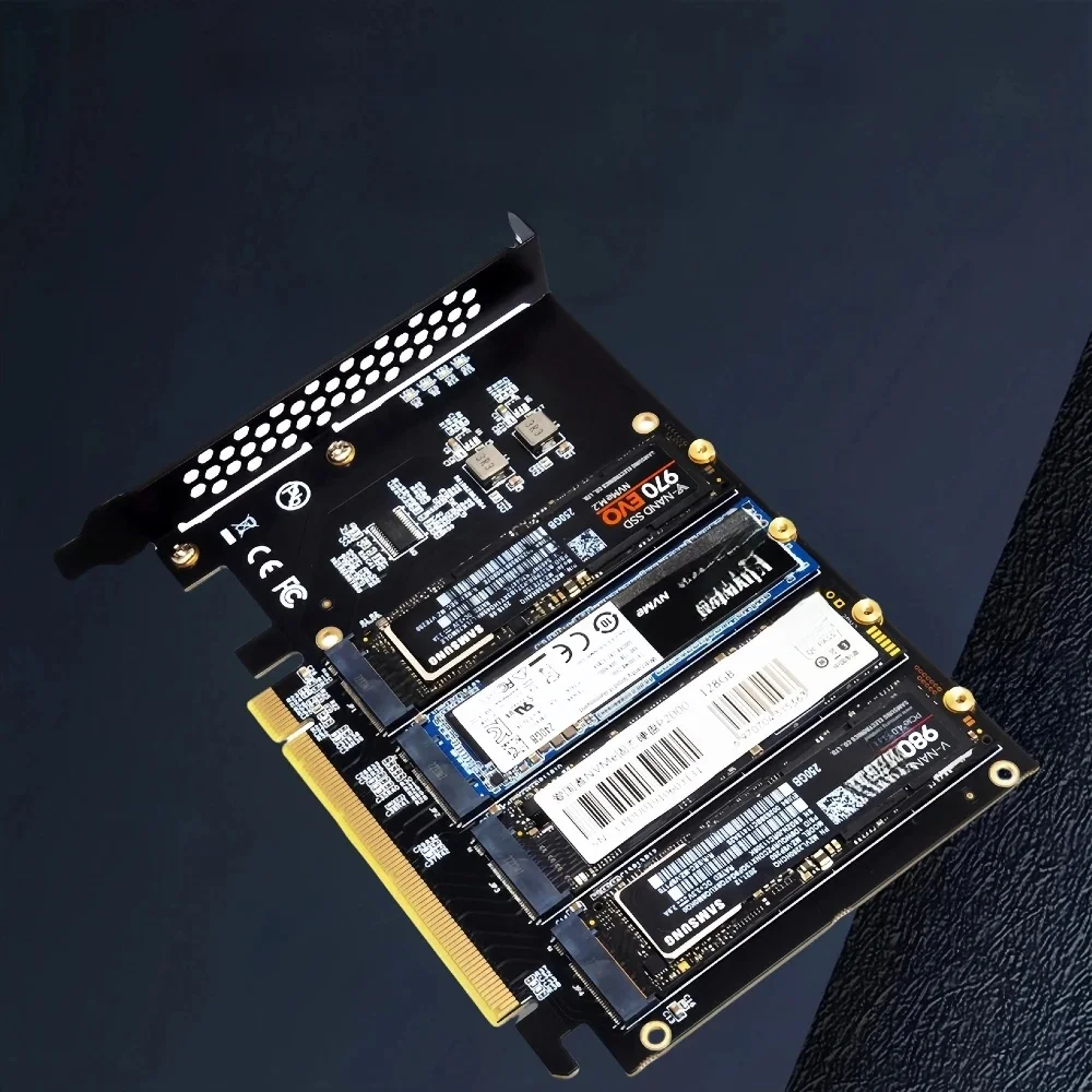 4-portowy konwerter M.2 NVME SSD na PCIE X16 obsługa kart 2230/2242/2260/2280 kontroler hosta karta rozszerzeń wskaźnik LED — zdjęcie produktu 7