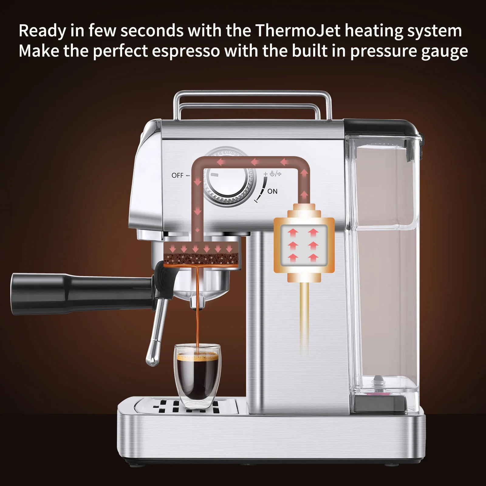 Ilavie-Machine à café expresso professionnelle en acier inoxydable brossé, mousseur à lait vapeur, machines à café Express, 20 bars