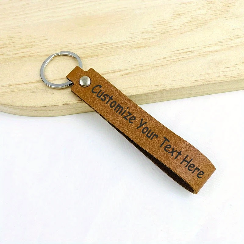 Custom Laser Engraved Faux Leather Keychain, Personalized Gift