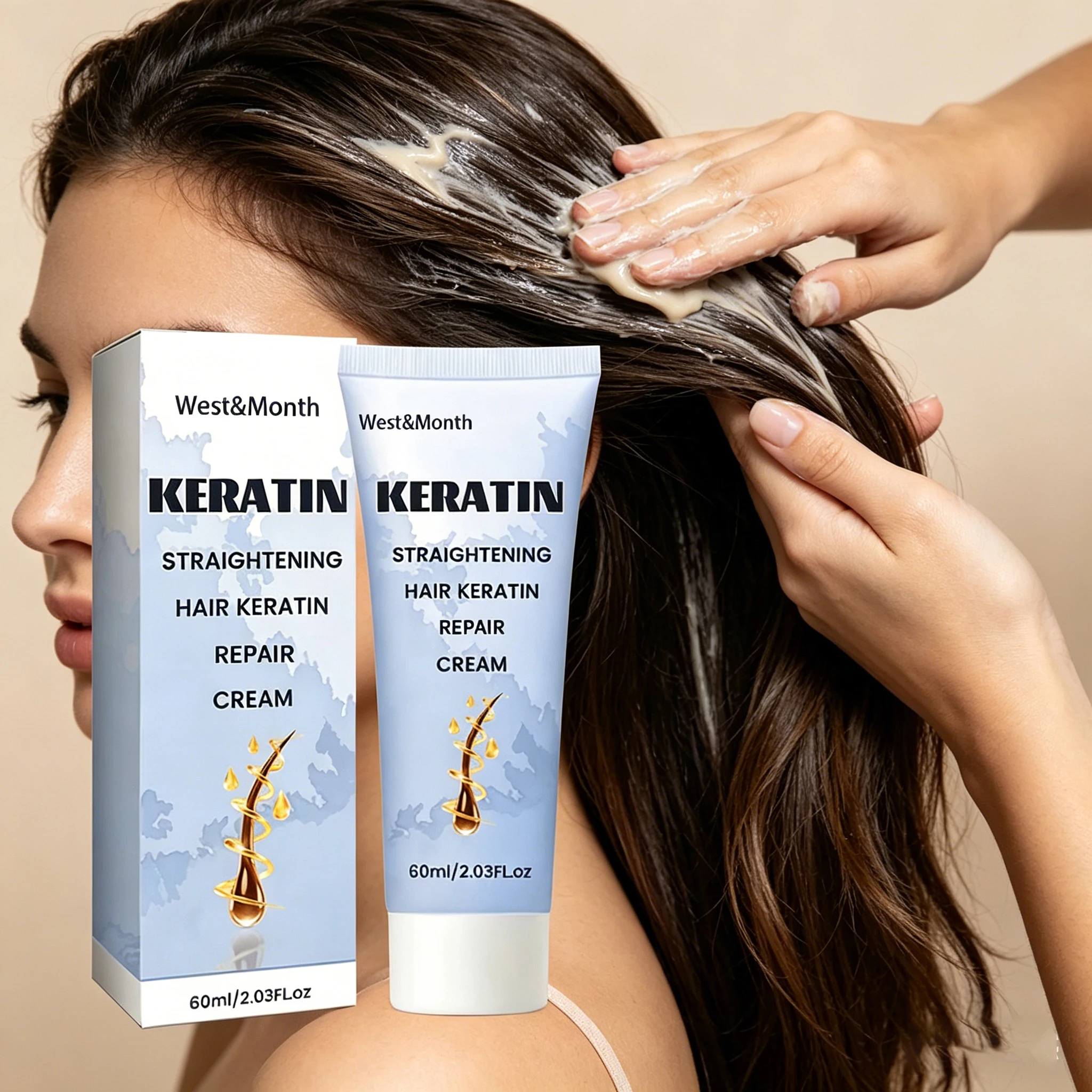 

60ML Keratin Hair Straightening Cream Repair Damaged Enhance Gloss Deep Nourishing Smoothing Reduce Spilt Ends Hydrate Hair Mask