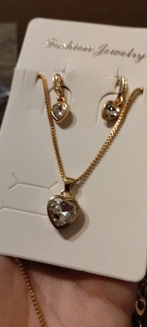 3 Pcs Heart Pendant Jewelry Set Of Earring Pendant Necklace For Women Exquisite Fashion Rhinestone Double Heart Jewelry Set Gift photo review