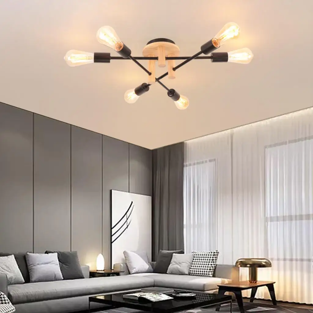 Vintage Simple Ceiling Lamp 2/4/6 Heads Black Living Room Dining Room Bedroom Creative Chandelier Lighting E27 Ceiling Lights