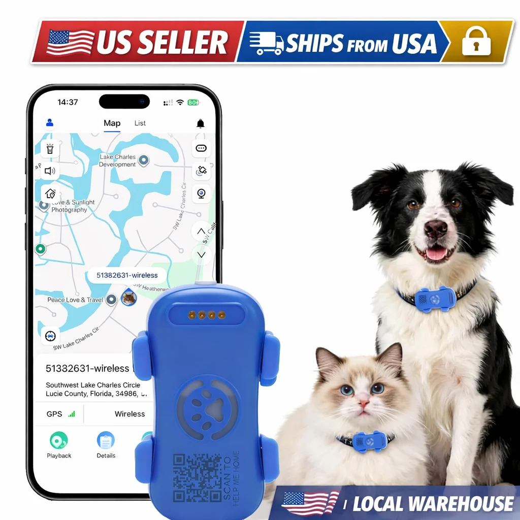 4G GPS Tracker for Dogs Cats, Real-time Pet Locator with Light Sound Alarm, US Seller, IP67 Waterproof, Safe Zone, with App Subscription, US Stock