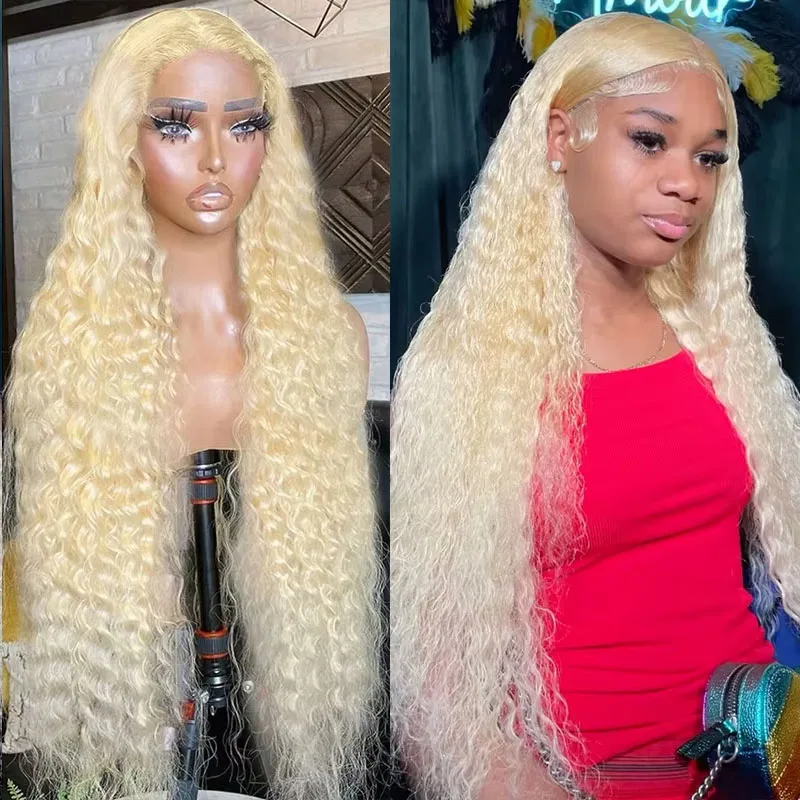 

613 Blonde HD 13x6 Lace Frontal Wigs Transparent 30 40 Inch Preplucked Loose Deep Wave 13x4 Lace Front Curly Wigs Remy Hair
