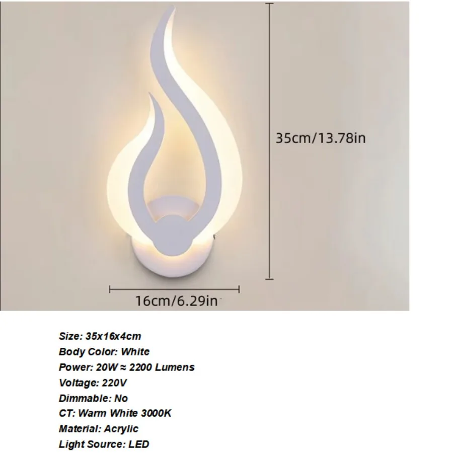 Moderne LED-wandlamp, vlamvormige wandlamp, 3000K warm witte binnenverlichting, woonkamer slaapkamer nachtkastje blaker wandlamp