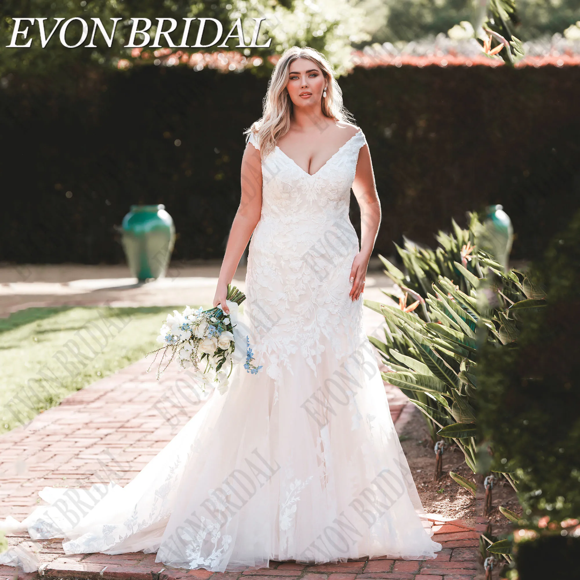 

EVON BRIDAL Oversize Wedding Dress Mermaid Lace Bride Gowns Off Shoulder Wedding Gowns robe de mariée grande taille Customized