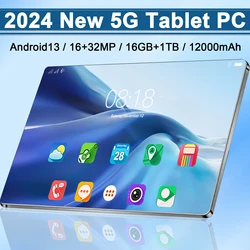 Tablette HD 4K Android 13 Version Globale, 2024 Pouces, 16 Go + 1T, 11.6 mAh, 5G, Appel Téléphonique pour Touristes, WiFi, GPS, 12000 Original