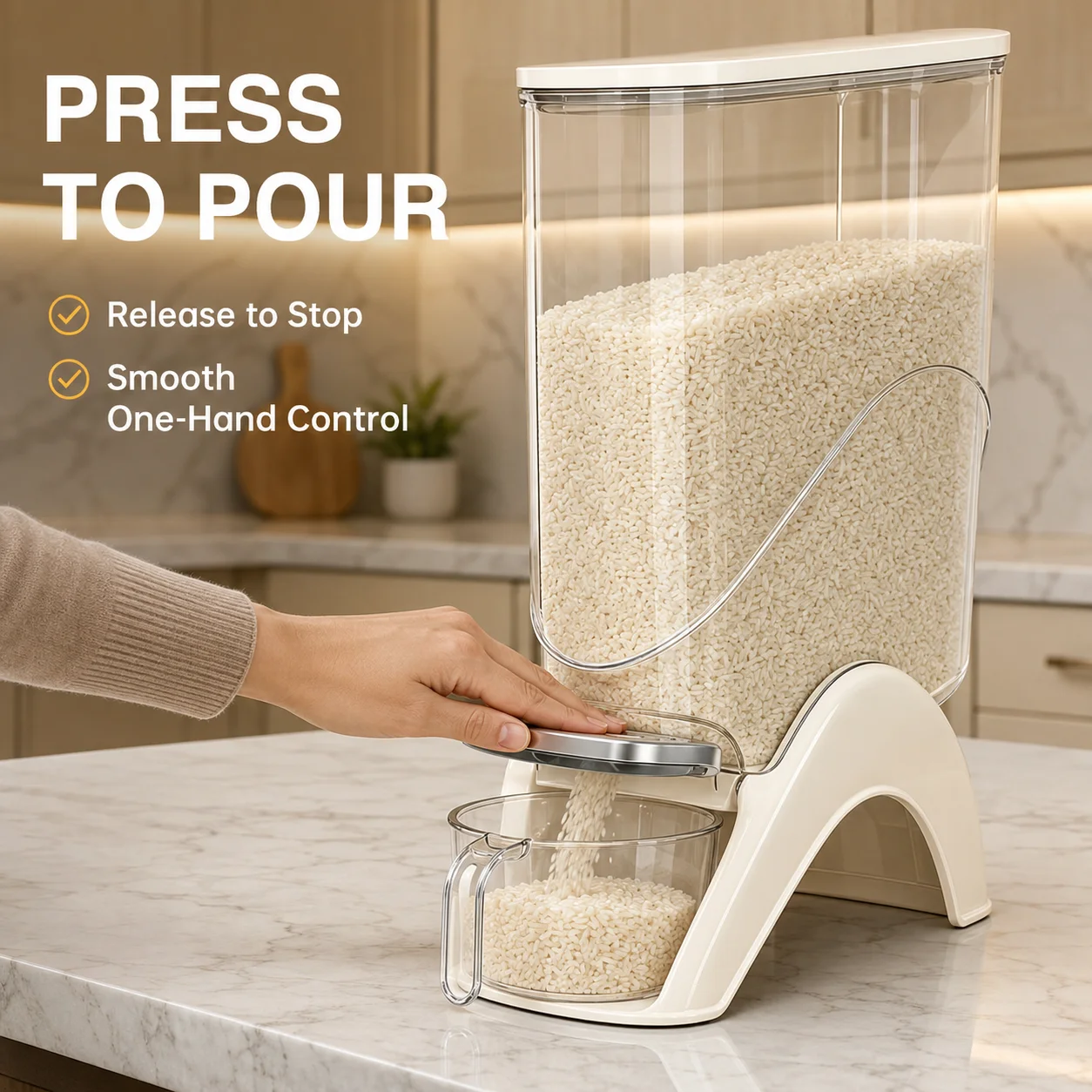 Slim Vertical Rice Storage Container with Measuring Cup