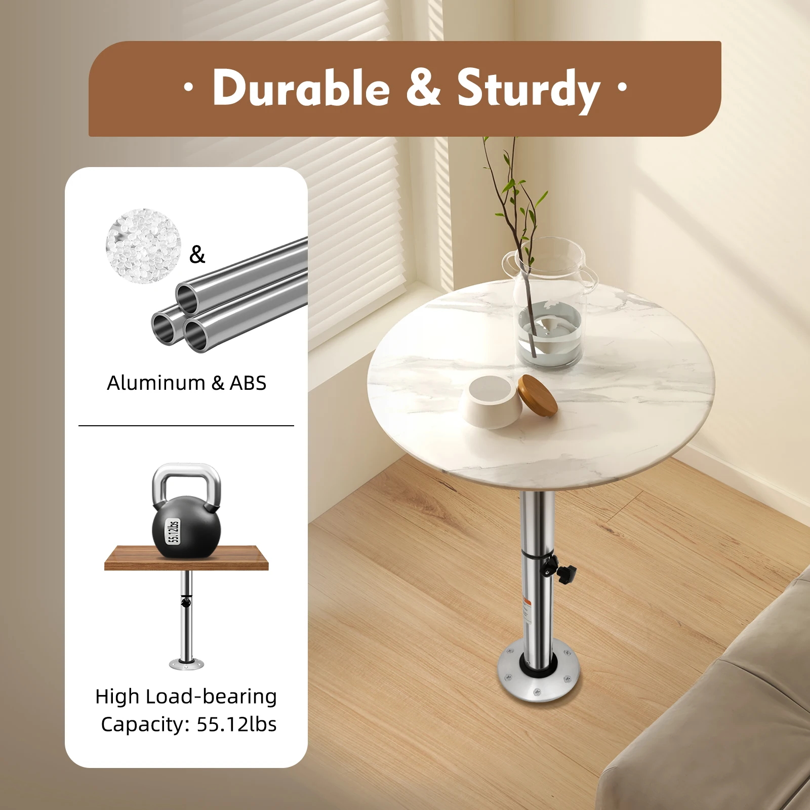 

Adjustable Table Pedestal Stand Base Telescopic Furniture Leg For RV Marine Boat Lightweight for Workrooms, Kitchens or Cabs