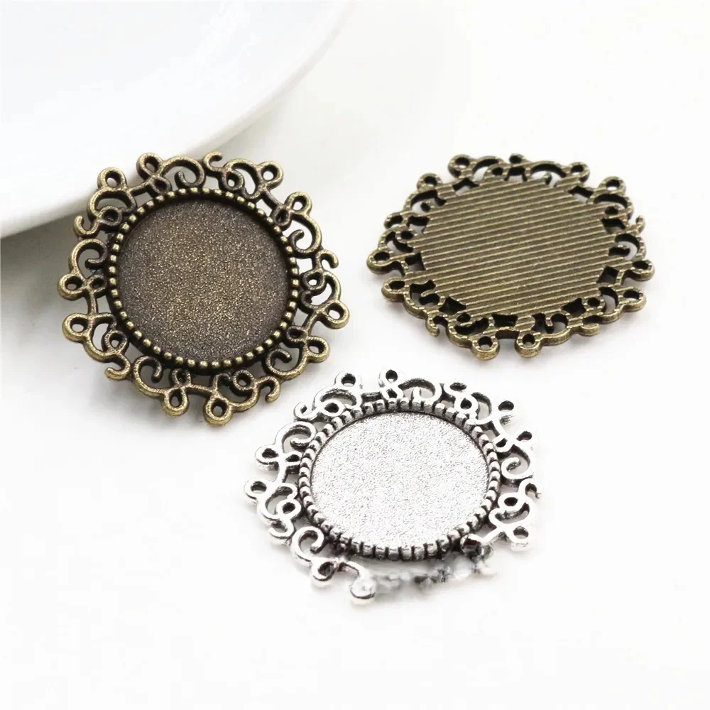 10 sztuk 14mm wewnętrzna wielkość antyczny brąz i srebro pozłacane styl barokowy Cabochon baza Cameo ustawienie Charms wisiorek — zdjęcie 2