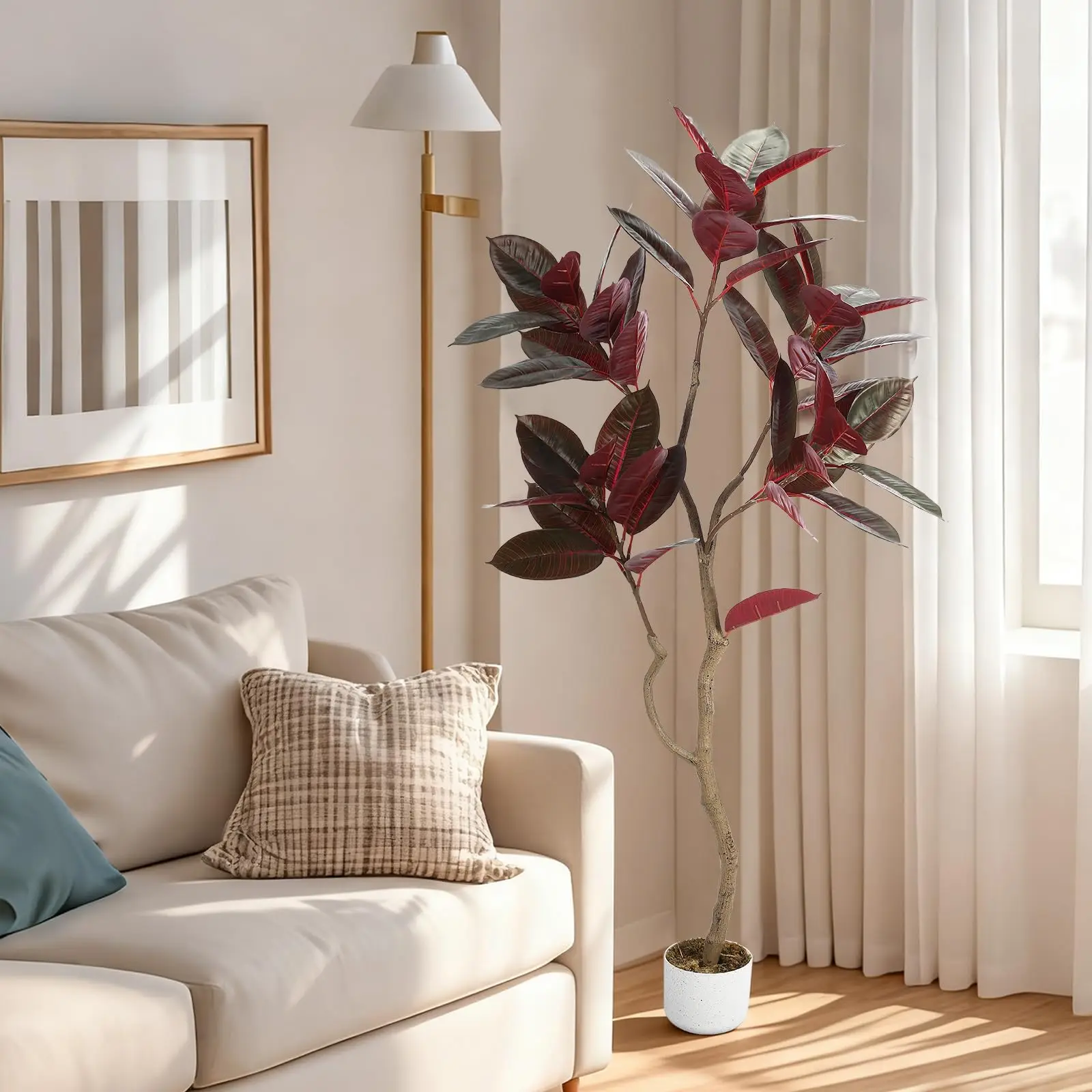 Arbre en caoutchouc artificiel de 155 cm, plante artificielle, ficus artificiel en pot PEVA, feuilles réalistes, entretien facile, décoration pour salon, bureau