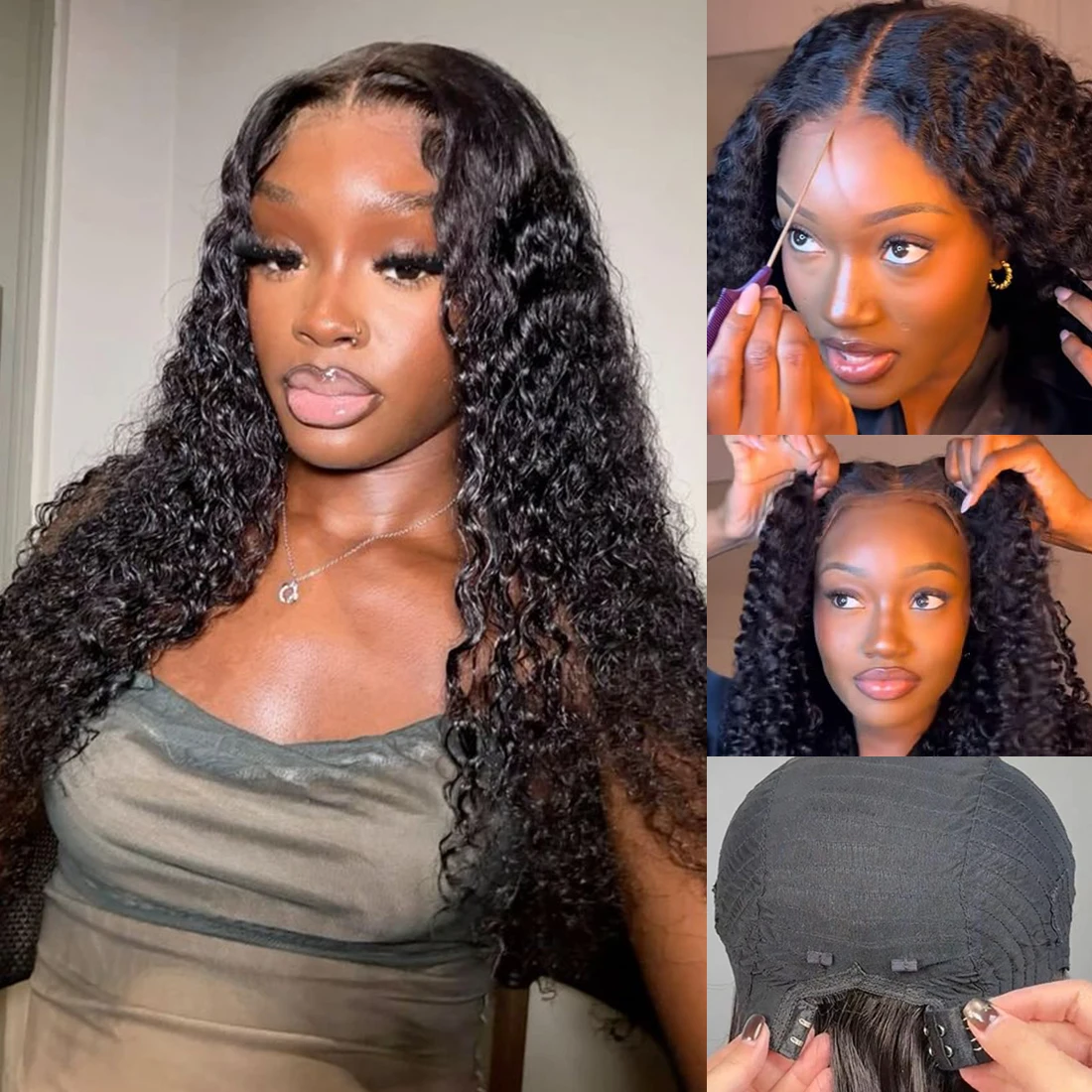 

Парик CindiRiver Jerry Curly без клея, из натуральных волос, с HD-кружевной застежкой 5x5, предварительно выщипанная естественная линия роста волос, плотность 280%, с центральным пробором