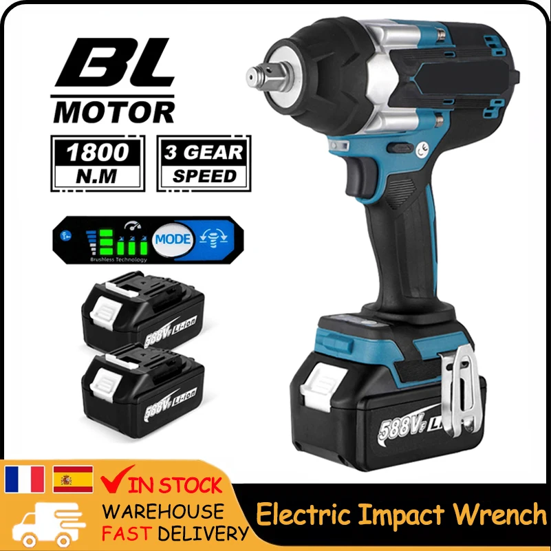 1800N.M Torque Brushless Electric Impact Wrench 1/2 inch Lithium-Ion Battery Cordless Wrench Power Tools For Makita 18V Battery