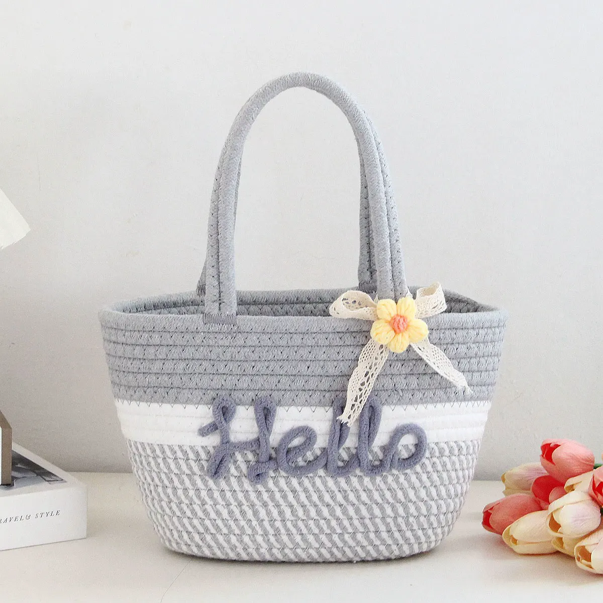 Personalized Braided Cotton Yarn Tote Bag, Customizable