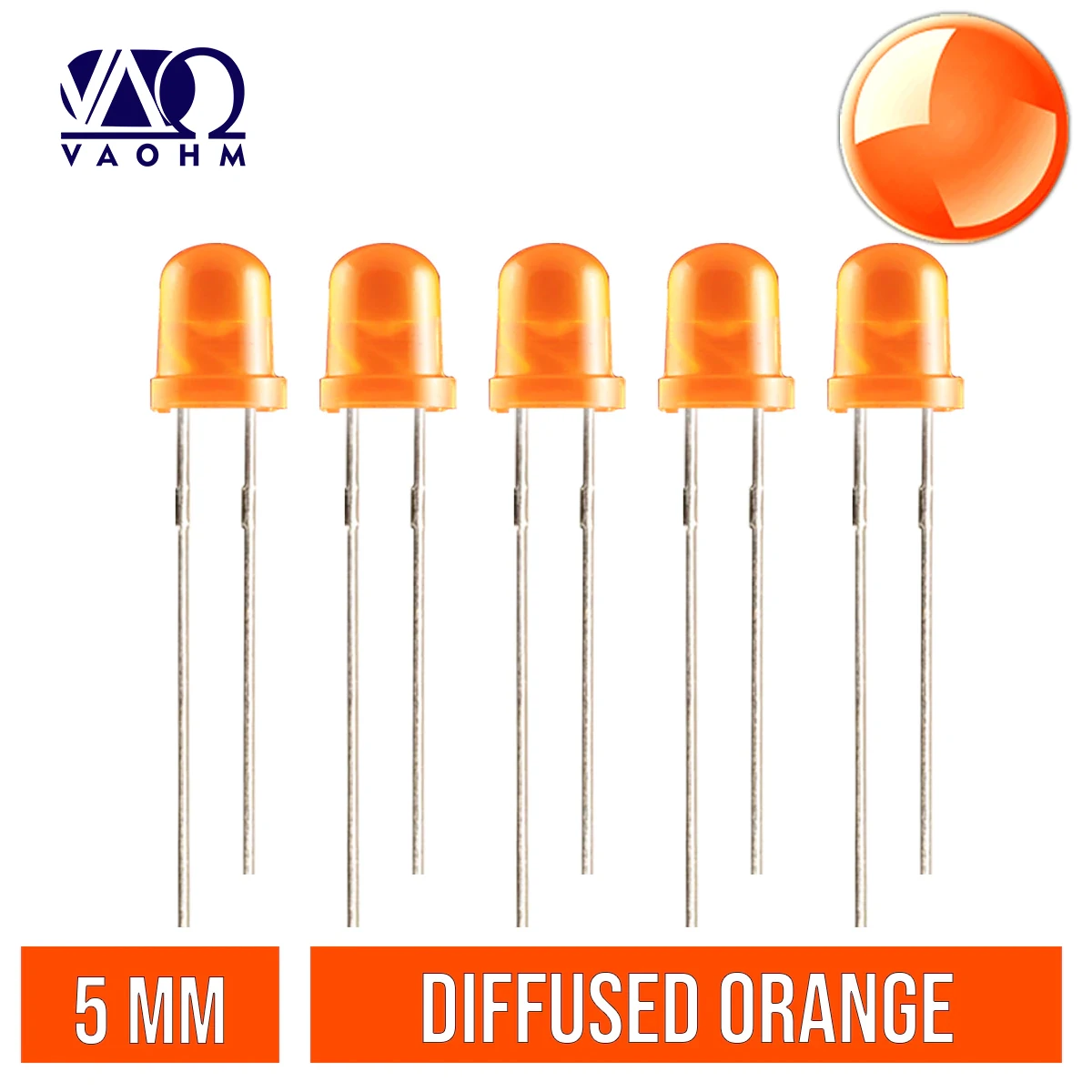 100 pçs/lote led f5 difuso redondo 5mm diodo emissor de luz (vermelho/azul/verde/laranja/amarelo)