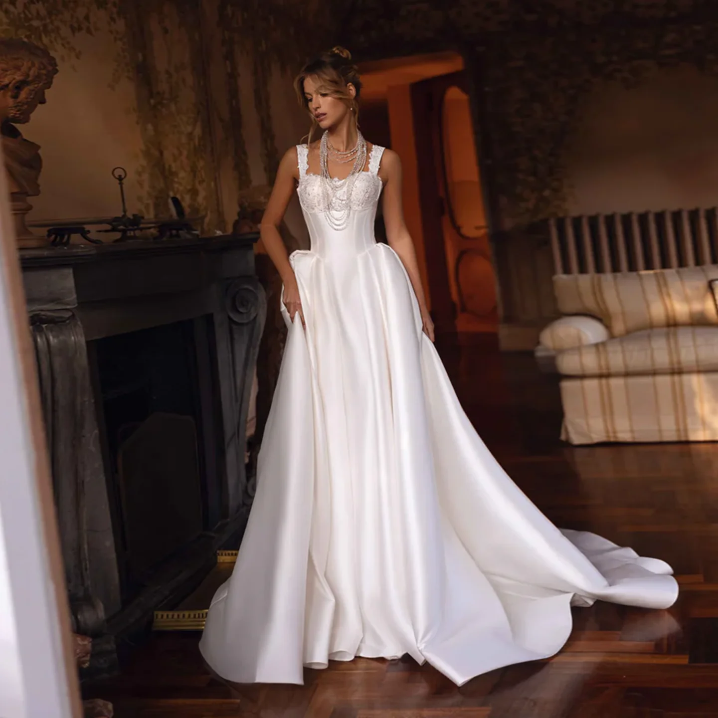 

Sharon Said Modern Strapless Off White Satin Wedding Dress 2025 Simple A-Line Sleeveless Princess Bridal Gowns SW371 Customized