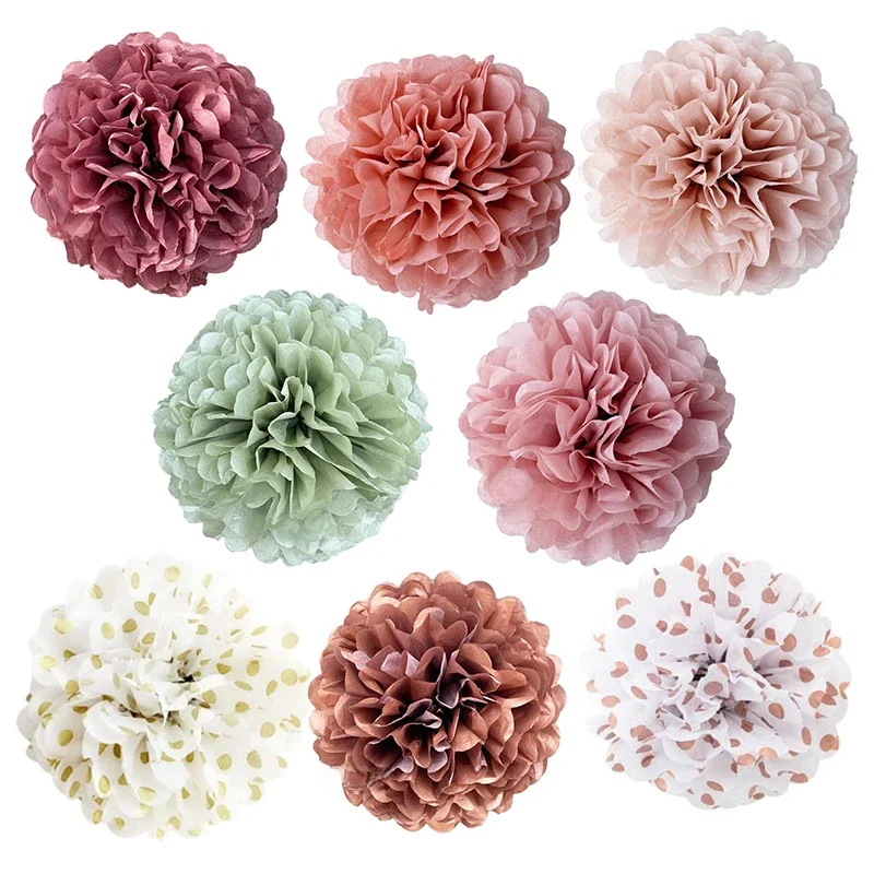4 "6" 8 "10" 12 "14" couleur sauge papier pompon mariage décoratif fleur boule fête d'anniversaire décoration Pom Poms pompons