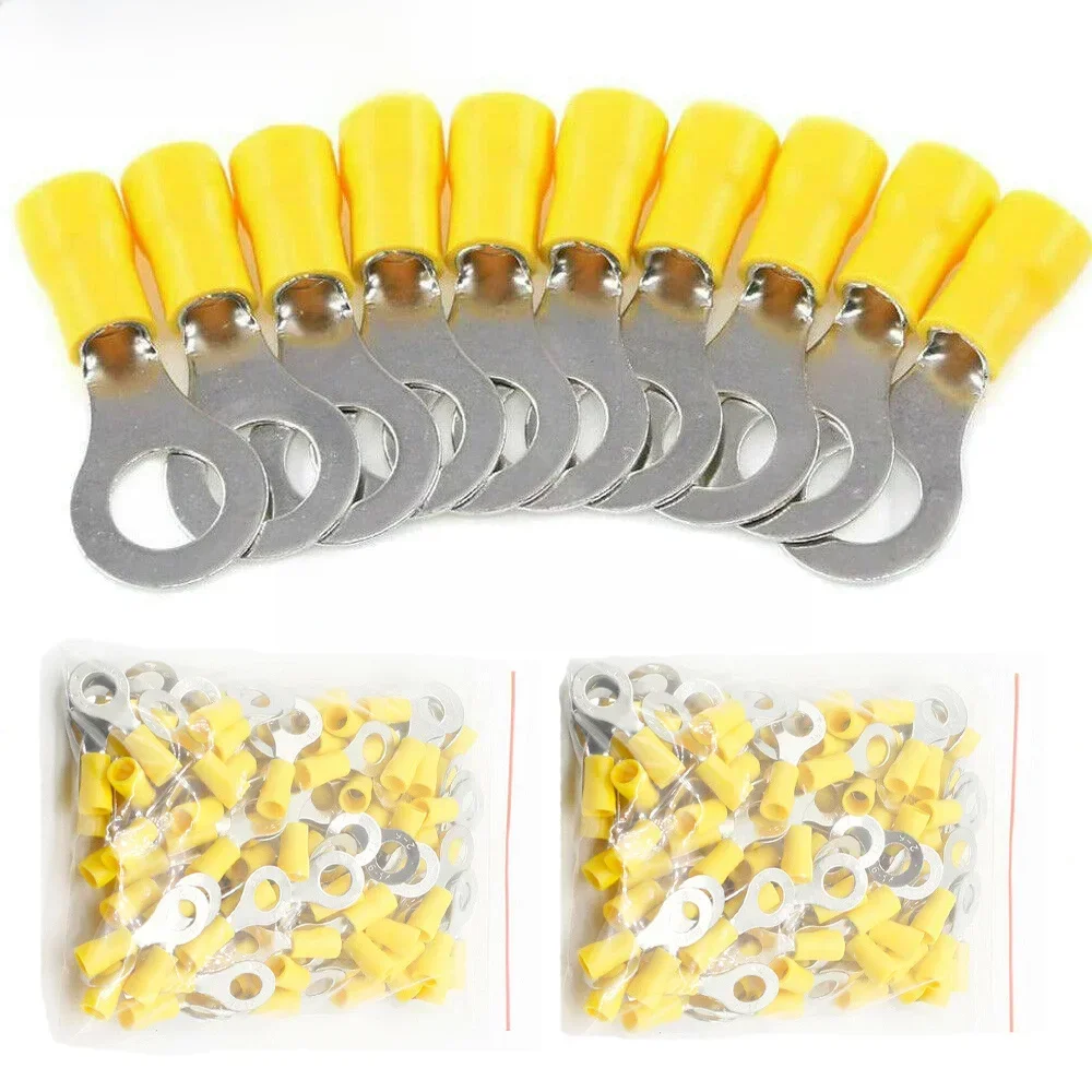 10/50/100 sztuk żółty pierścień 4-6MM izolowane złącze przewodu elektryczny zacisk zaciskany przewód kablowy 12-10AWG Car Audio złącza zaciskane — zdjęcie 2