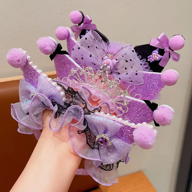 Kuromi Crown Headband Party Headwear Amusement Park Hair Hoop Fish Scale Sequin Birthday Headband Diamond DIY Decoration