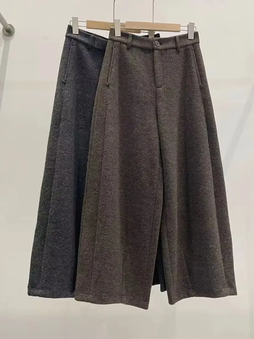 

Casual winter women's wool blend high-waist carrot pants