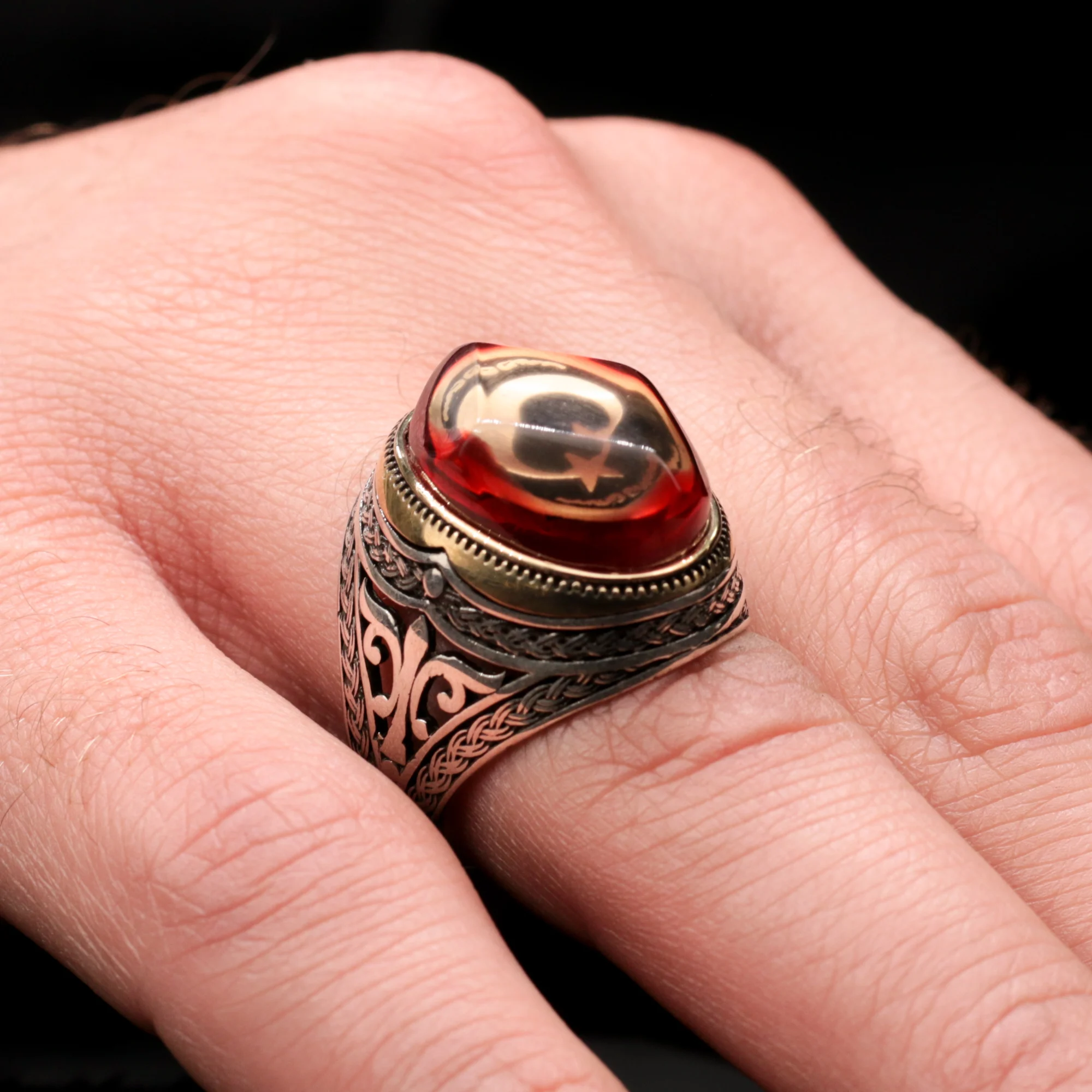 Star and Crescent 925 Silver Men's Ring Islamic Turkish Men's Jewelry Stamped With Silver Stamp All Sizes Available