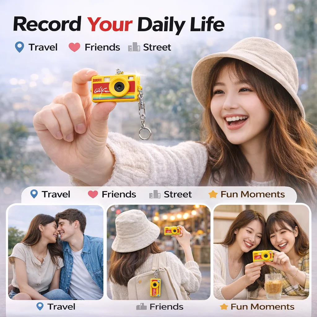 Mini Keychain Camera HD Portable Micro Camera Retro Keychain Cam Smallest Pocket Video Camera Gift for Travel Kids