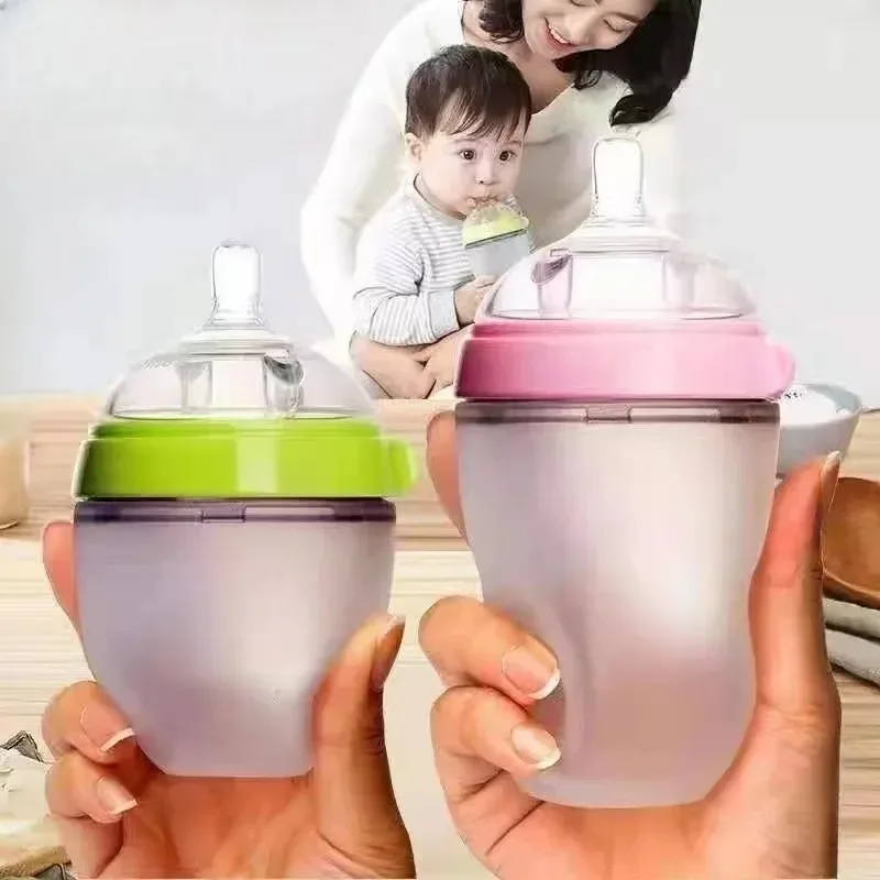 

0-6 Months Silicone Baby Bottle/150ML 240ML Wide Diameter Bottle Imitation Breast Milk Design Bottle With Handle Silicone Bottle